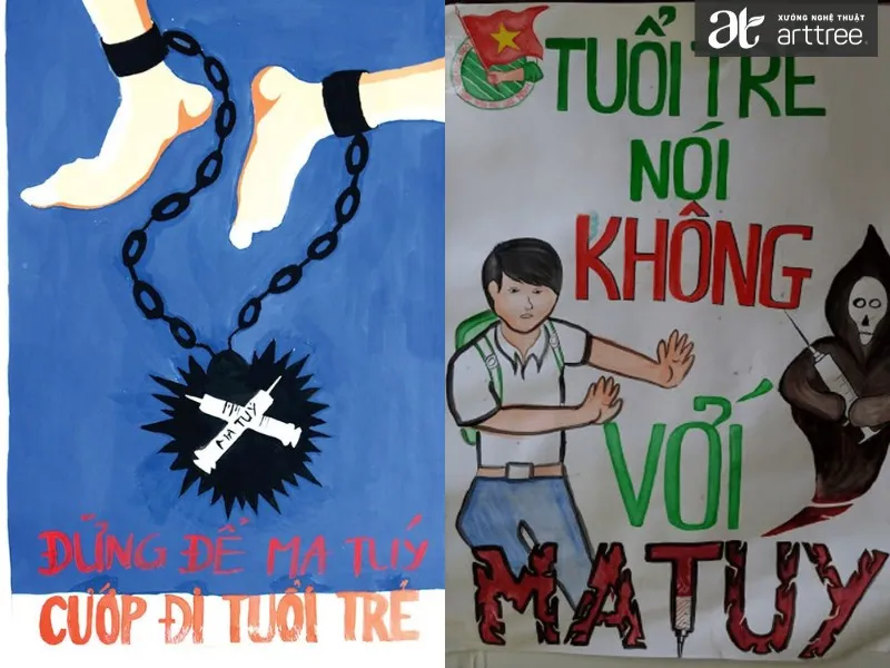 Tranh cổ động đẩy lùi tệ nạn xã hội, minh họa tác hại của ma túy