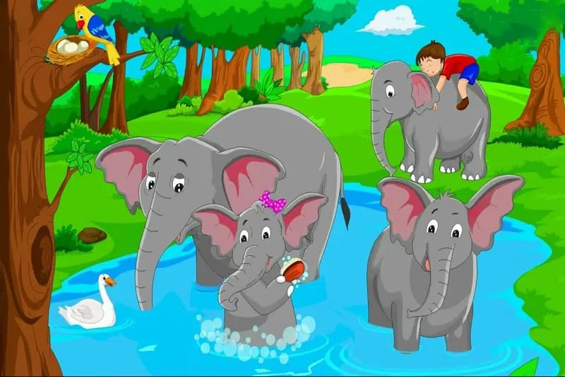 Voi hoạt hình mũm mĩm, đáng yêu với đôi má hồng, thích hợp làm hình nền hoặc biểu tượng.