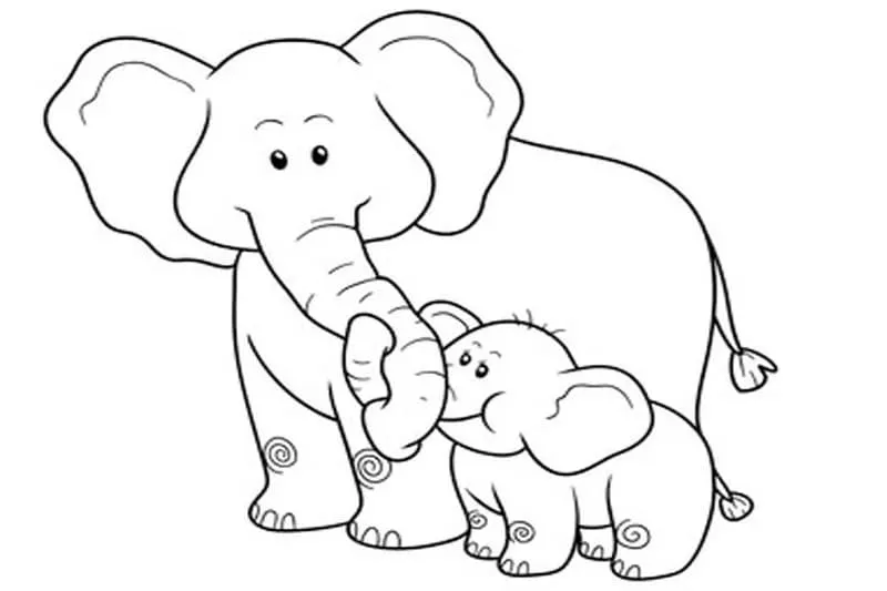 Bản vẽ phác thảo một chú voi con để tô màu, với các đường nét rõ ràng, dễ dàng cho trẻ nhỏ.