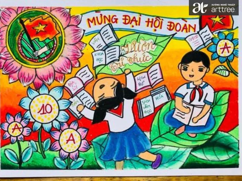 Tranh cổ động về giáo dục và tri thức, hình ảnh sách vở và bảng chữ cái