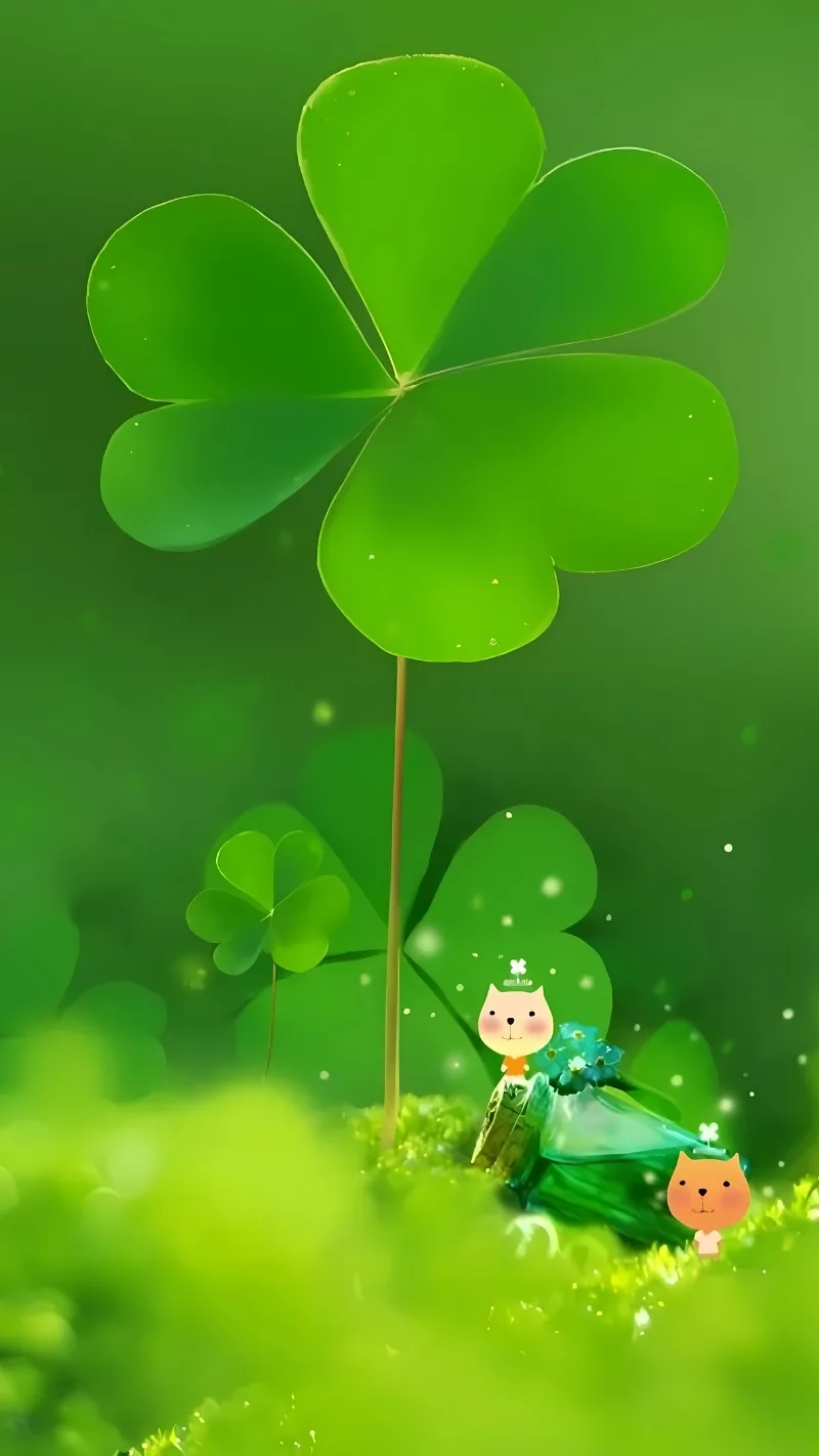 Hình nền cỏ 4 lá hoạt hình dễ thương