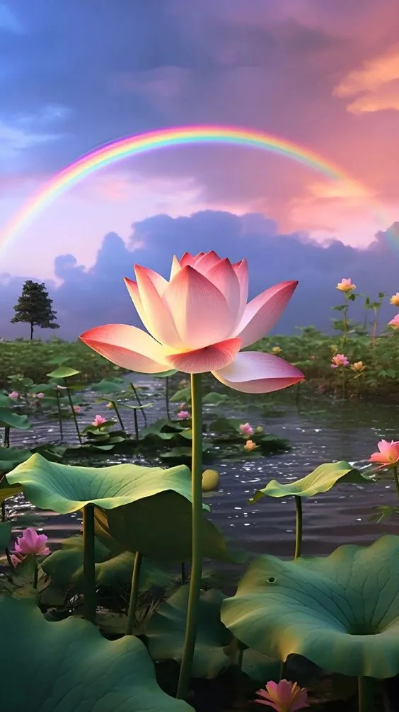 Hình ảnh hoa sen 3D với ánh sáng phản chiếu