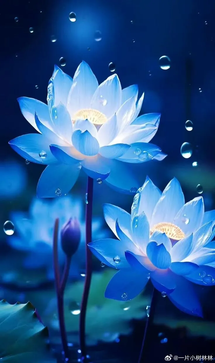Hình ảnh hoa sen màu xanh với nhụy vàng