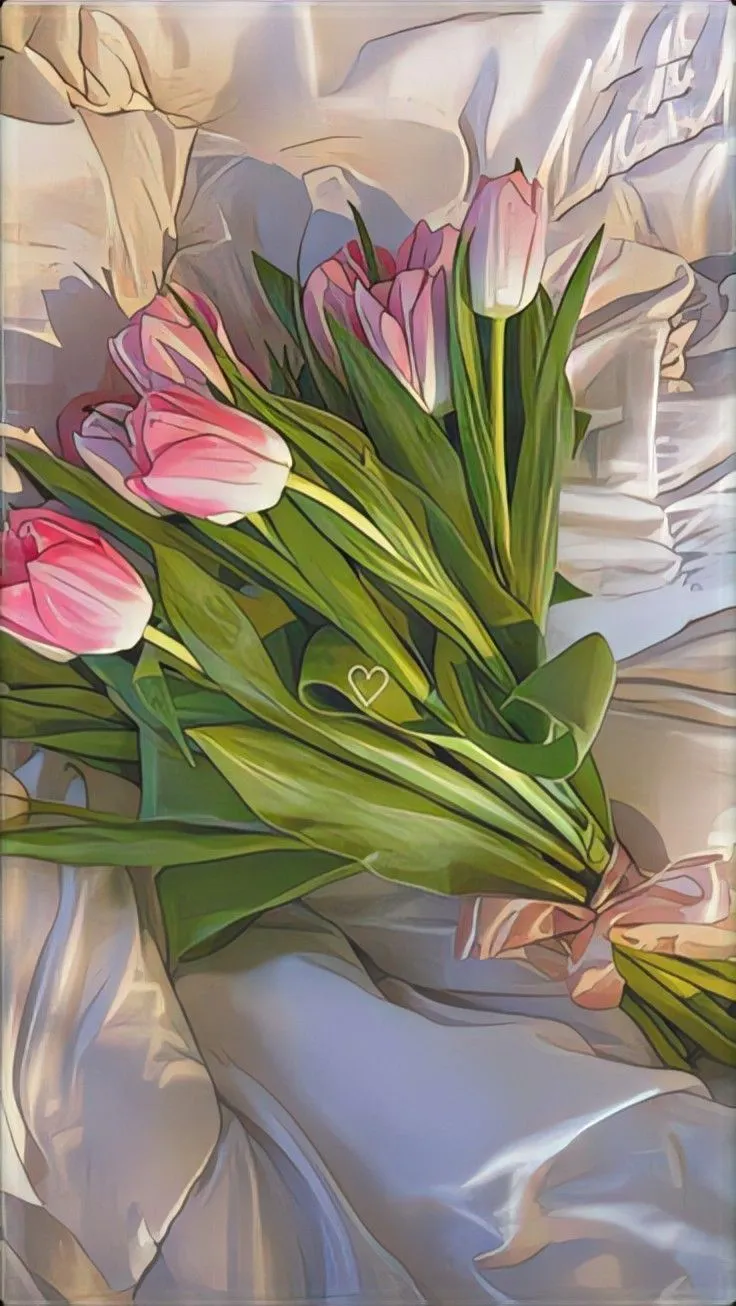 Hình nền chậu hoa tulip cute với hình trái tim