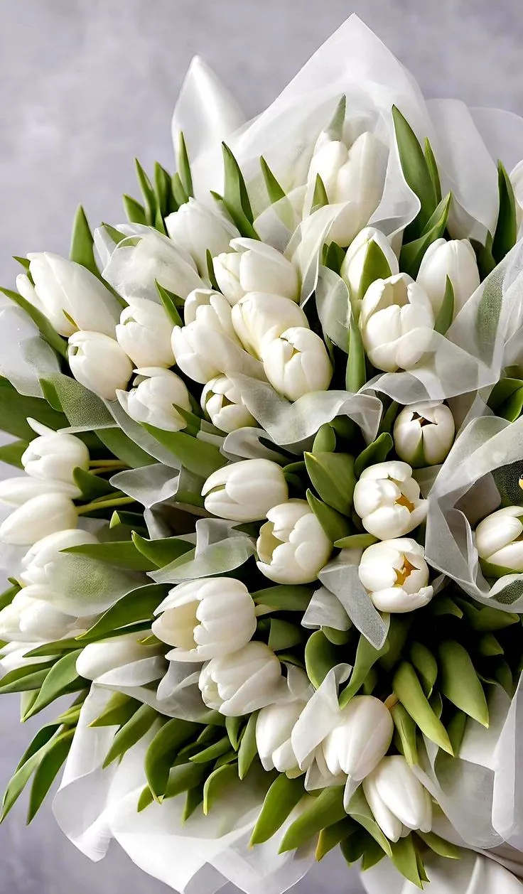Ảnh nền bó hoa tulip trắng trên bàn gỗ