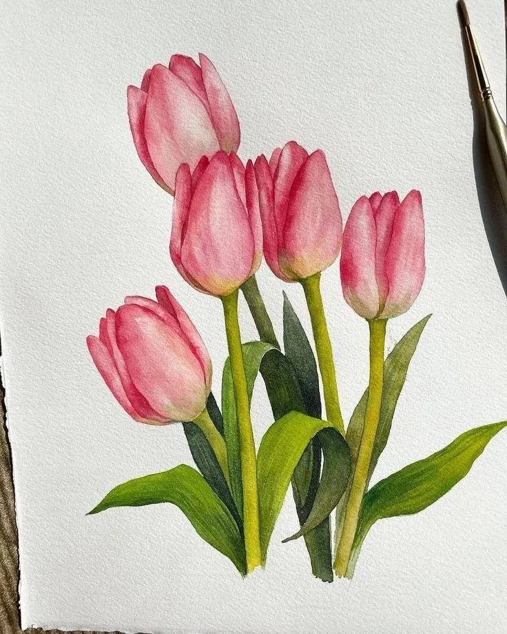 Ảnh nền hoa tulip vẽ với nét cọ mềm mại