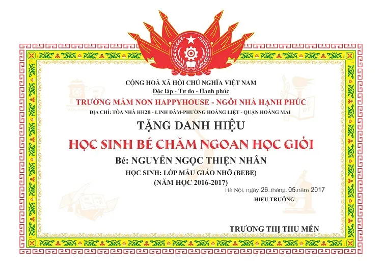 Giáº¥y khen trÆ°á»ng máº§m non Ä‘áº¹p