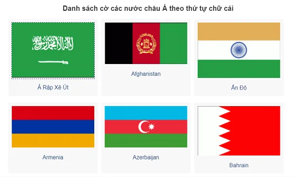 Danh sách hình ảnh cờ các nước Châu Á theo thứ tự chữ cái (phần 1)