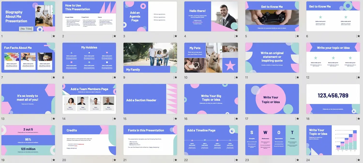 Mẫu slide PowerPoint dùng để giới thiệu tiểu sử hoặc hồ sơ cá nhân, thể hiện phong cách chuyên nghiệp, sạch sẽ.