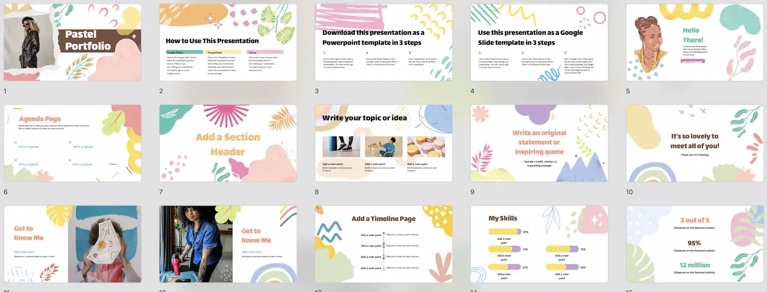 Mẫu PowerPoint với tông màu Pastel nhẹ nhàng, nữ tính, tạo cảm giác dịu mắt và thư thái, lý tưởng cho các buổi thuyết trình sáng tạo, nghệ thuật hoặc các chủ đề nhẹ nhàng.