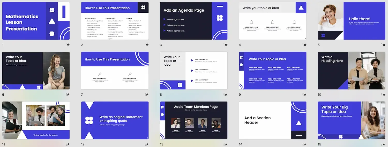 Mẫu PowerPoint thiết kế giáo án toán học, sử dụng các hình khối và biểu tượng liên quan đến toán, tạo sự rõ ràng, logic cho nội dung.