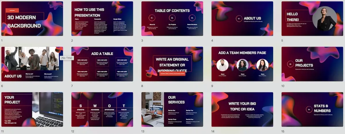 Mẫu PowerPoint với các yếu tố thiết kế 3D, tạo chiều sâu và sự sống động cho bài thuyết trình, thích hợp cho các chủ đề công nghệ, tương lai.