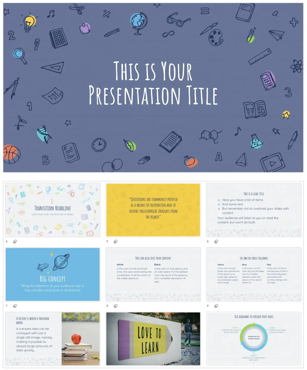 Mẫu slide PowerPoint với phong cách vẽ phác thảo (sketch), tạo cảm giác thủ công, độc đáo và sáng tạo, phù hợp cho các bài thuyết trình ý tưởng, thiết kế.