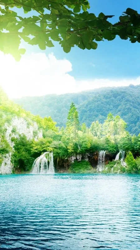 Thác nước nhỏ chảy qua khe đá, tạo thành một hồ nước trong vắt, một hình ảnh sông suối tự nhiên và tươi mát cho hình nền điện thoại.