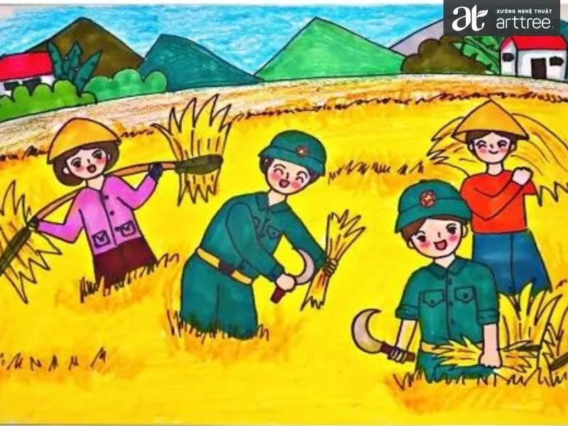 Tranh cổ động tôn vinh nét đẹp của lao động, hình ảnh người nông dân cày ruộng