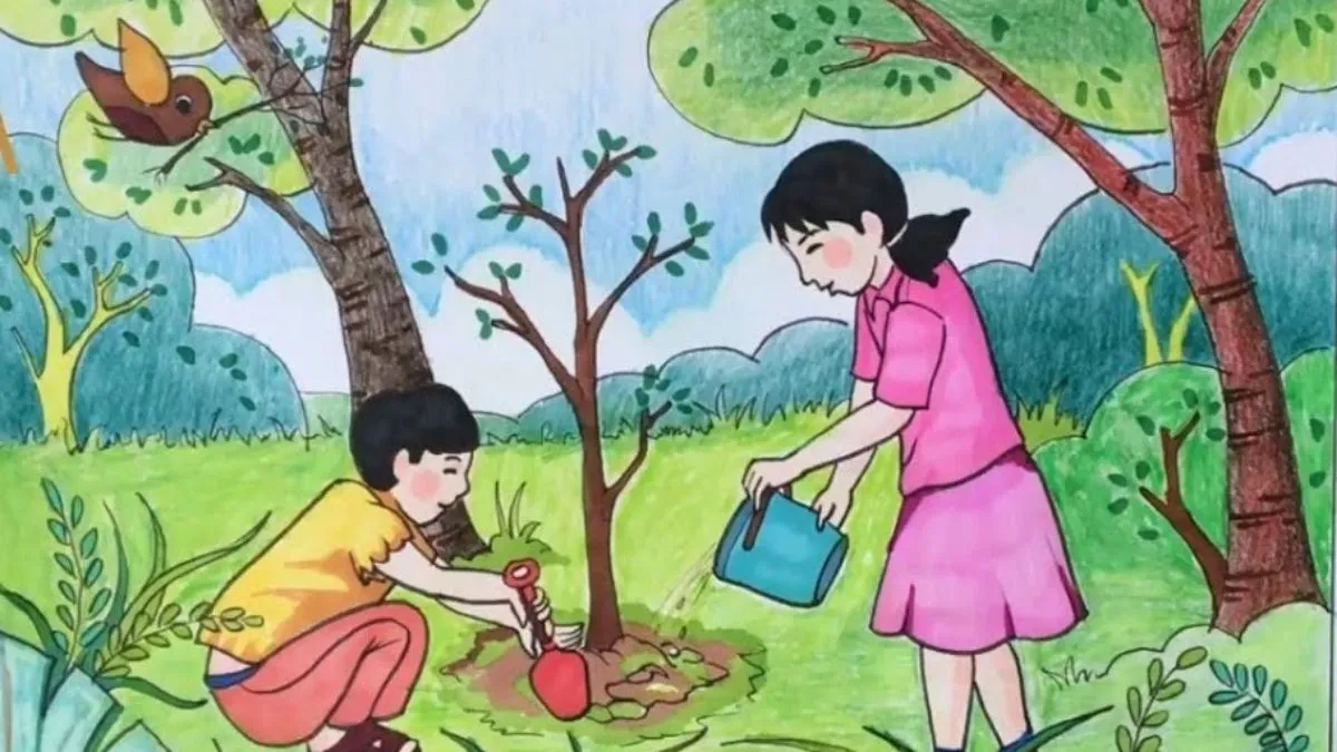 Ảnh vẽ hoạt động trồng cây gây rừng