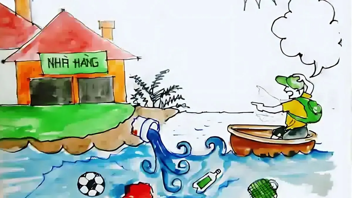 Hình ảnh vẽ cảnh ô nhiễm môi trường biển do rác thải nhựa
