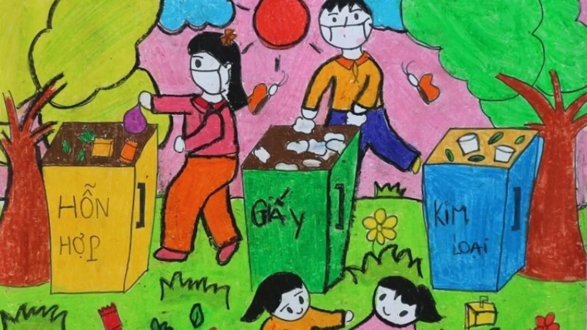 Tải tranh vẽ bảo vệ môi trường đẹp, trẻ em hành động