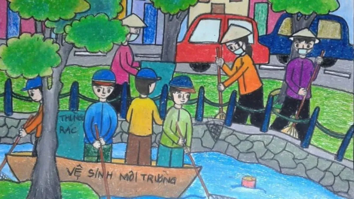 Mẫu hình ảnh vẽ tranh bảo vệ môi trường xung quanh, làm sạch công viên