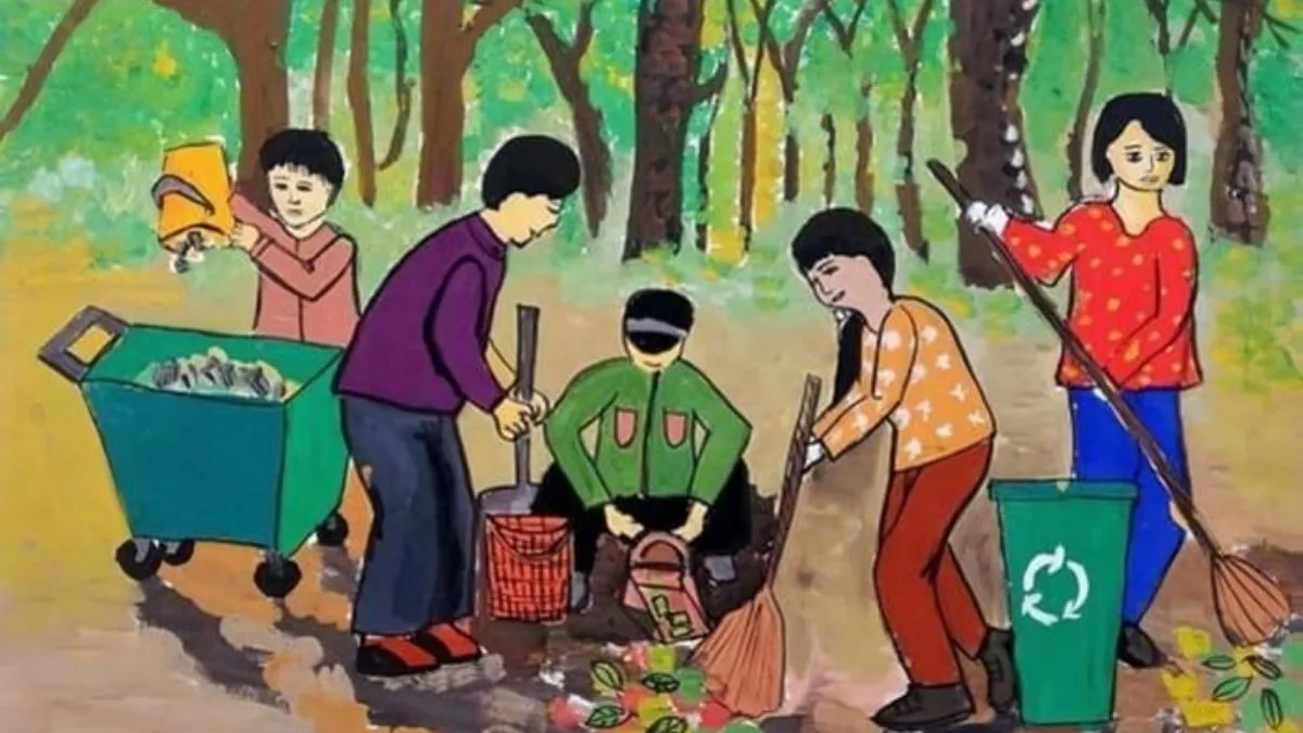 Hình ảnh vẽ tranh làm sạch môi trường sống, hành động nhỏ mỗi ngày