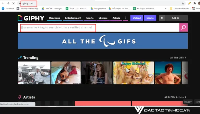Giao diện trang chủ Giphy, nguồn tìm kiếm GIF hình nền động PowerPoint đẹp