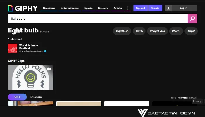 Kết quả tìm kiếm GIF trên Giphy với từ khóa liên quan