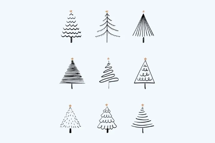 Mẫu phác thảo hình ảnh cây thông Noel tối giản, dễ dàng cho mọi lứa tuổi.