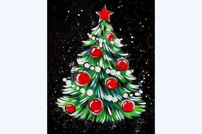 Bức vẽ hình ảnh cây thông Noel đơn giản nhưng ấm áp, thích hợp làm thiệp Giáng sinh.