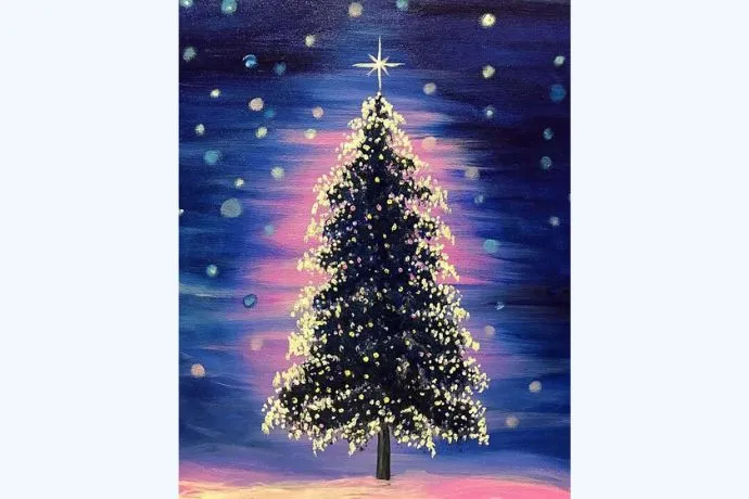 Thiết kế hình ảnh cây thông Noel hiện đại với màu sắc tươi sáng và ít chi tiết.