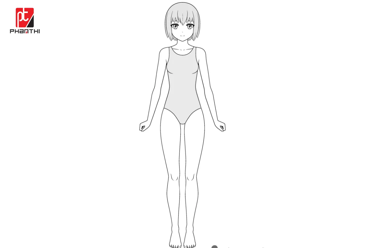 Vẽ trang phục áo tắm đơn giản và tạo bóng cho nhân vật nữ anime.