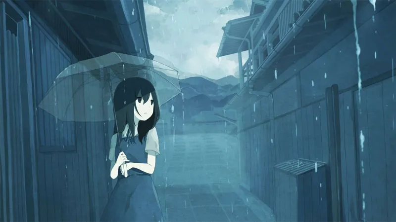 Chàng trai anime khóc dưới mưa, nỗi buồn dâng trào