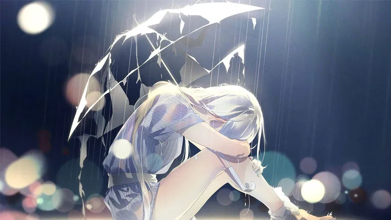 Ảnh anime nam buồn lặng lẽ dưới mưa, suy tư