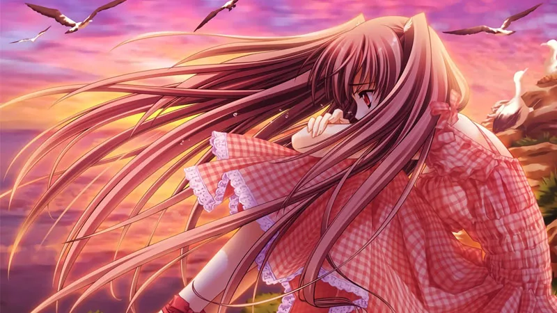 Chàng trai anime buồn ngồi một mình dưới ánh hoàng hôn