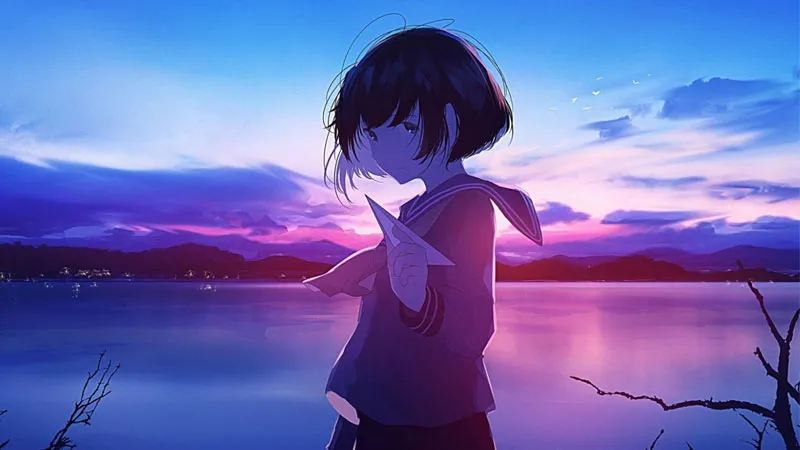Cặp đôi anime buồn trong khung cảnh chia ly
