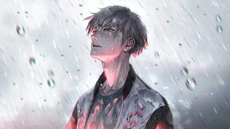 Chàng trai anime lạnh lùng buồn dưới ánh nắng chiều