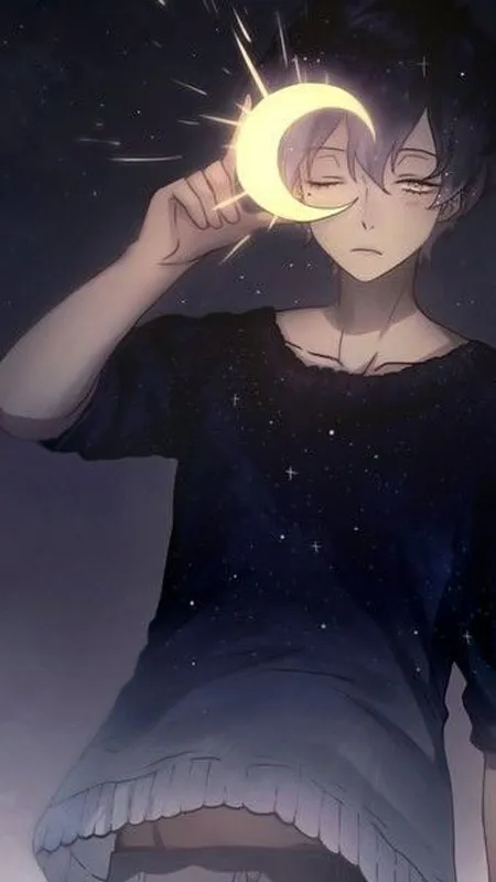 Chàng trai anime cô đơn ngồi một mình, biểu cảm suy tư