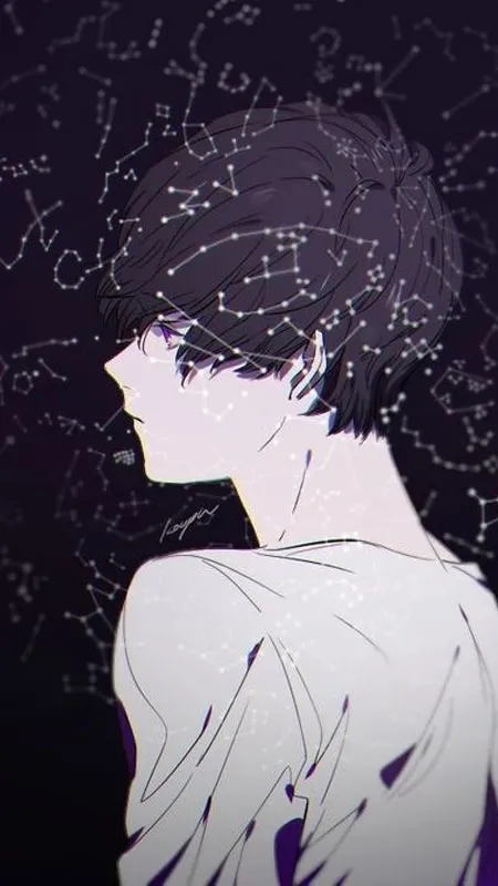 Hình nền anime nam buồn đứng dưới ánh trăng cô độc