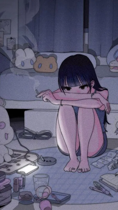 cô gái hoạt hình với gương mặt u sầu
