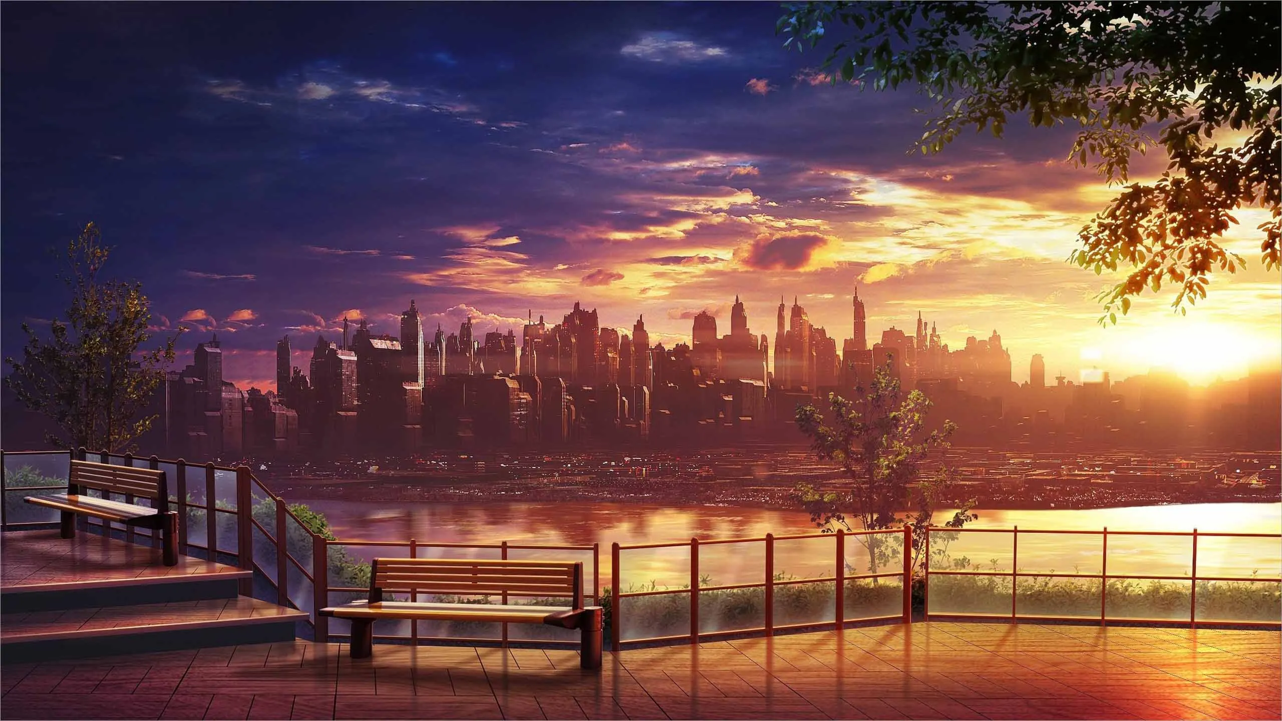 Ánh sáng hoàng hôn anime làm nổi bật sự mơ mộng và huyền bí của cảnh vật