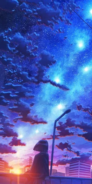Cảnh hoàng hôn anime với ánh nắng dịu dàng và gam màu cam rực rỡ trải dài