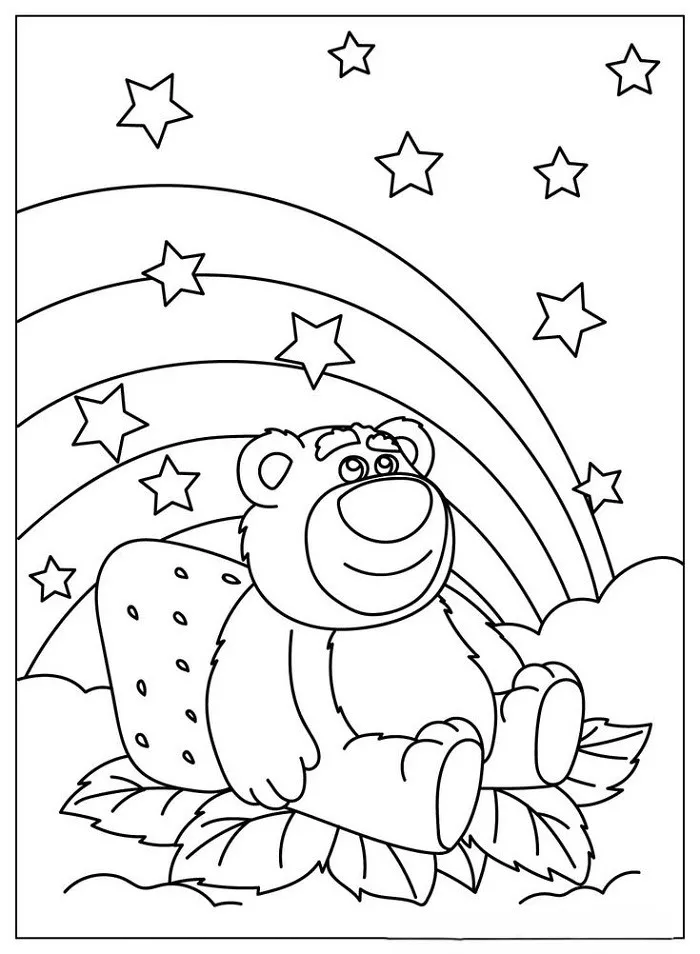 Tranh tô màu gấu Lotso với cầu vồng đơn giản