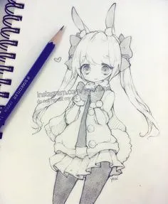 Bản vẽ anime nữ với mái tóc xoăn dài và đôi mắt buồn bã