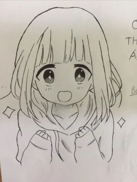 Ảnh tô màu anime cô bé phấn khích và mong chờ