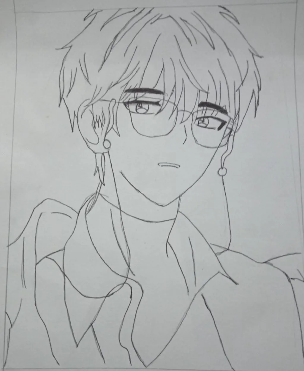 Hình ảnh anime chưa tô màu chàng trai đeo kính lạnh lùng