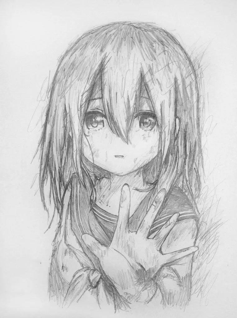 Cô gái anime với đôi mắt đẫm lệ đưa tay níu giữ
