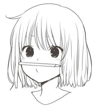 Hình tô màu anime cô gái tóc ngắn để bút chì lên miệng