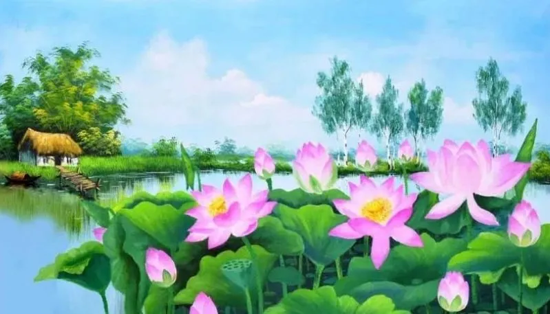 Hình vẽ hoa sen hồng nghệ thuật với nét vẽ tinh tế, phù hợp làm hình nền.
