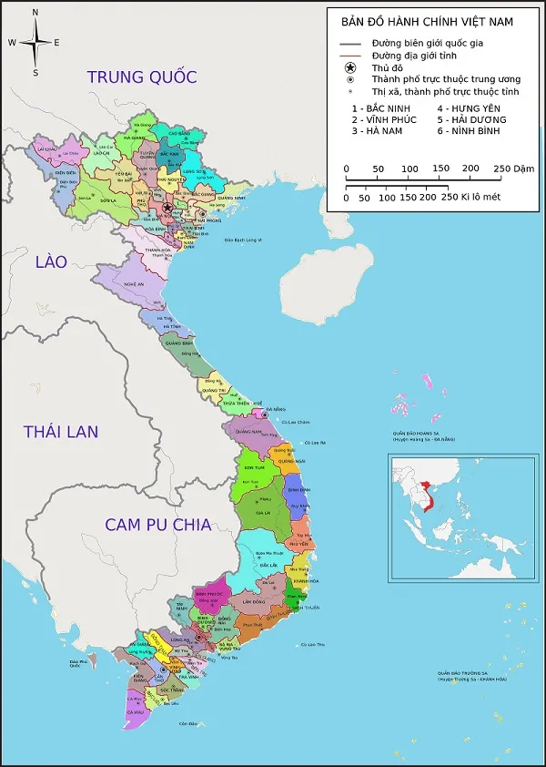 Bản đồ hành chính Việt Nam 63 tỉnh thành định dạng PNG chất lượng cao
