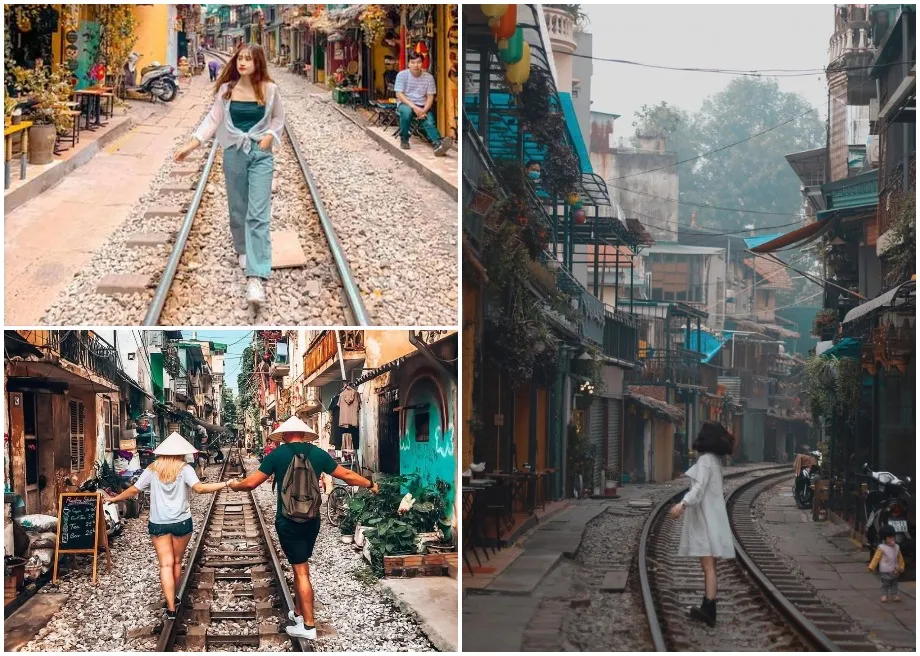 Hình ảnh cô gái đi bộ trên phố đường Tàu Phùng Hưng, mang đến những hình ảnh tàu hỏa đẹp đầy hoài niệm