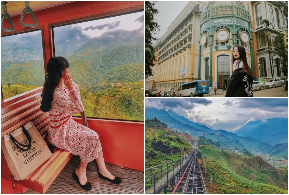 Ngắm nhìn thị trấn mù sương Sapa từ tàu hỏa leo núi Mường Hoa, tạo nên hình ảnh tàu hỏa đẹp độc đáo